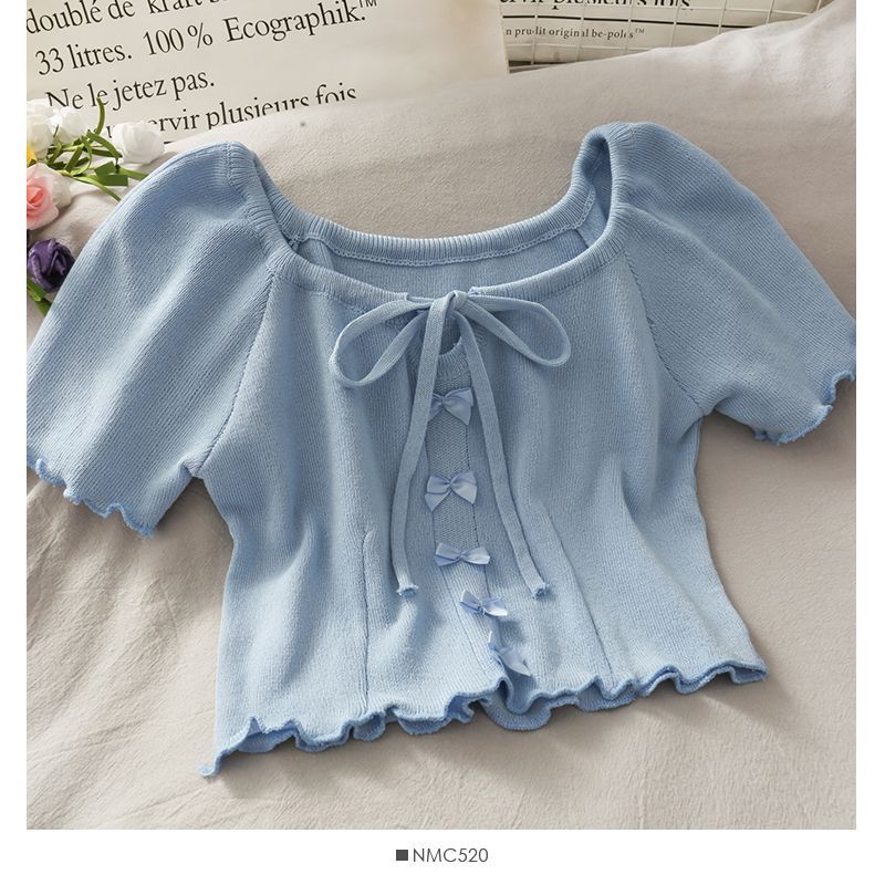 Lemongrass - Crop top met linthals en gerimpelde rand in 6 kleuren