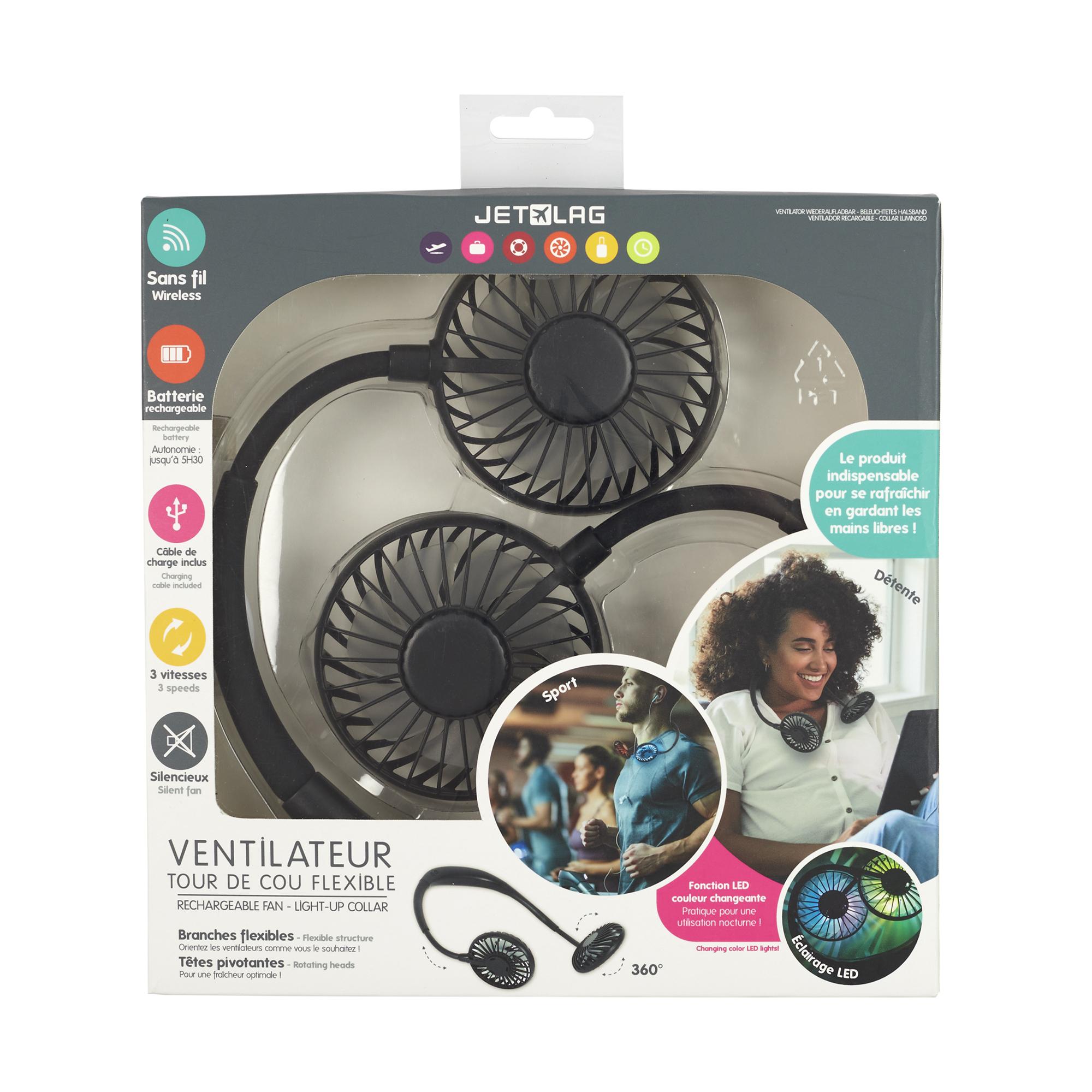 VENTILATEUR RECHARGEABLE TOUR DE COU LUMINEUX