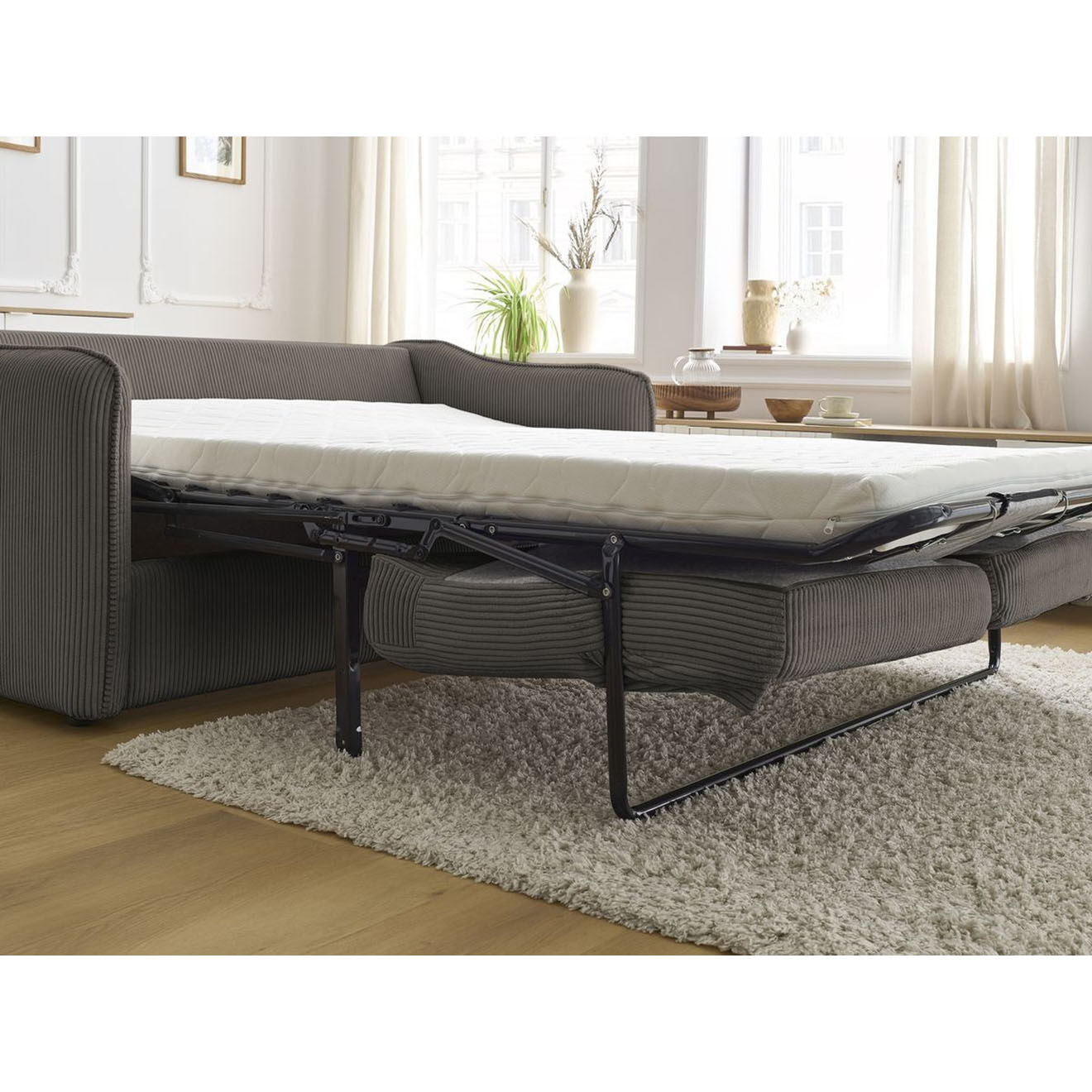 Bobochic Canapé droit convertible express en Velours côtelé 3 places Lenny taupe - 178x102x89 cm