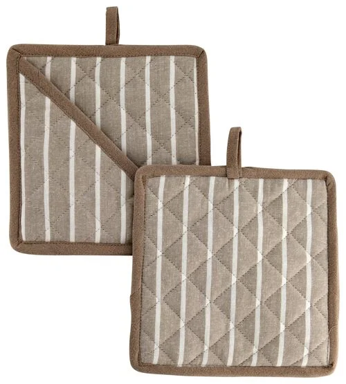 2 maniques 21x21 - coton - taupe/blanc