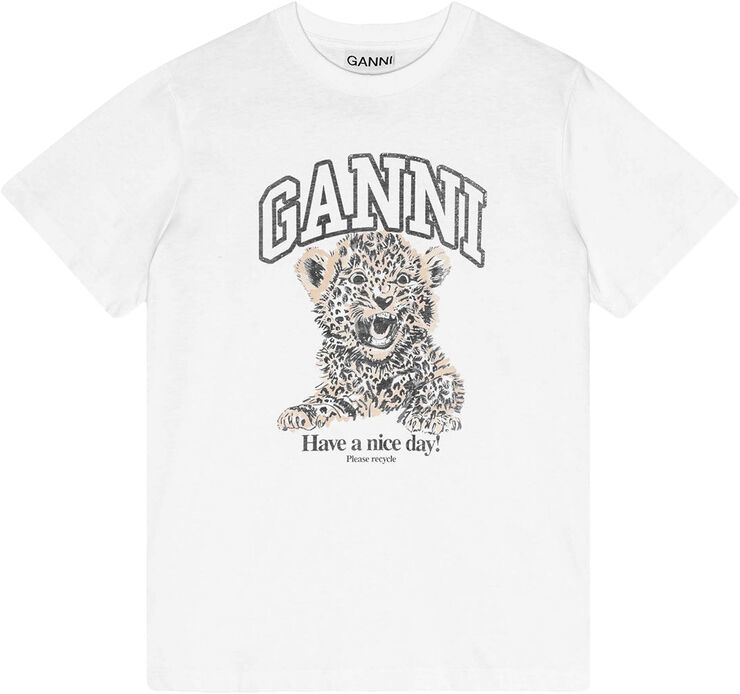 Ganni Basic Jersey Leopard Relaxed T-shir Leopard