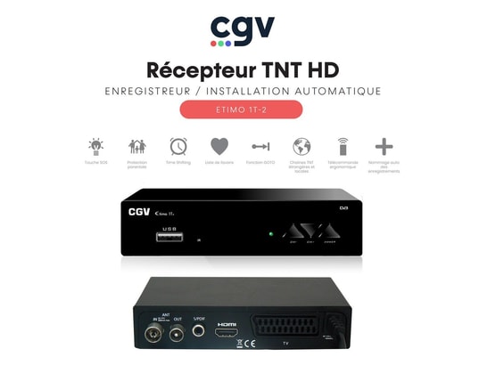 CGV - Décodeur TNT Récepteur enregistreur tnt hd etimo 1t-2 - tuner, time shift...