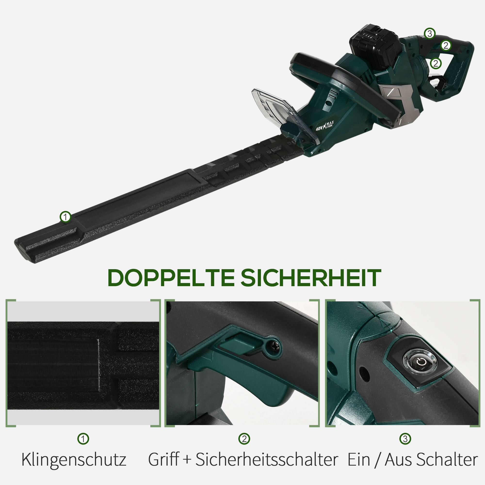 DURHAND Elektro Heckenschere mit drehbarem Griff grün 110L x 20B x 20H cm