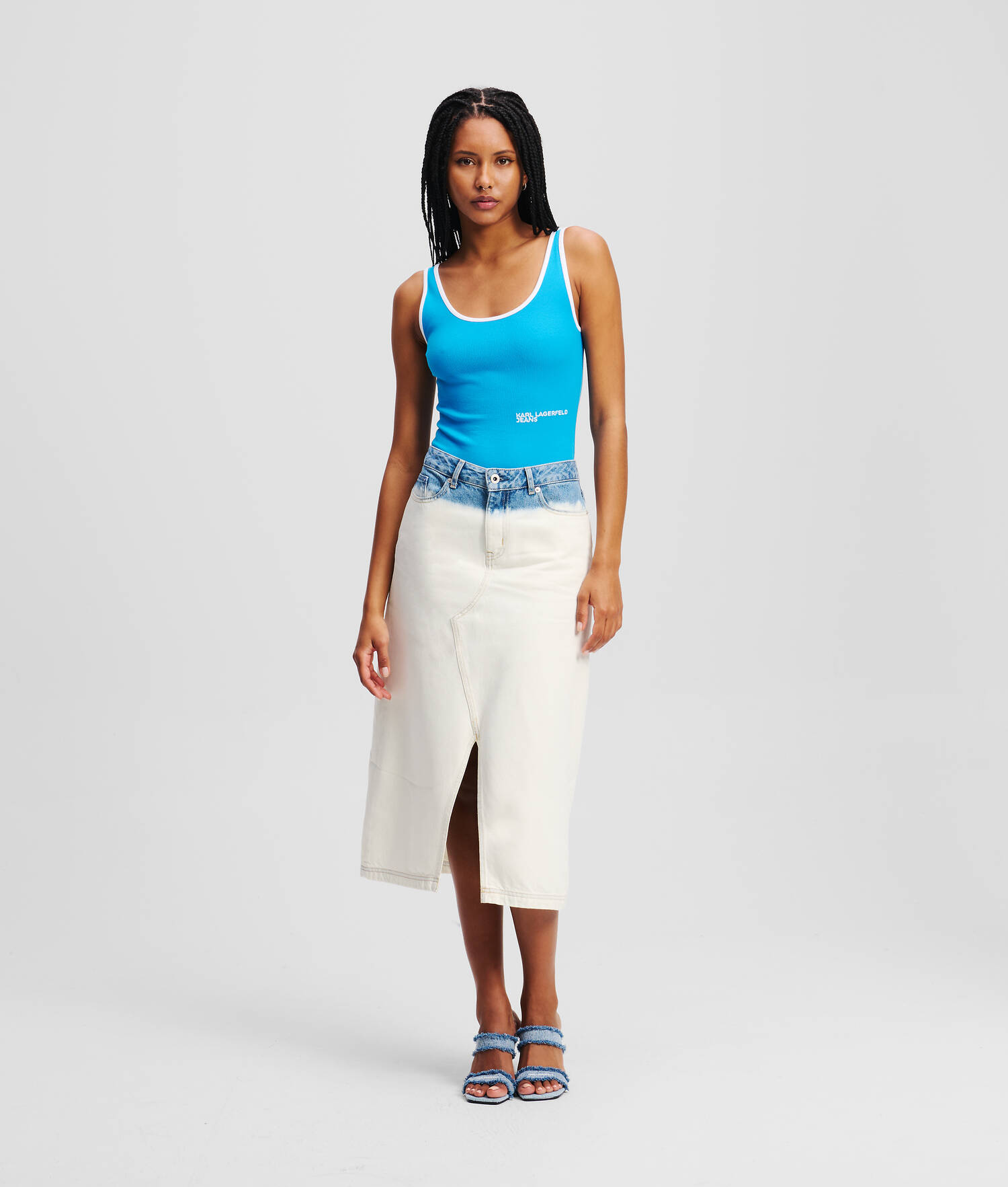 JUPE MIDI EN DENIM EFFET OMBRÉ - Bleu Ombre