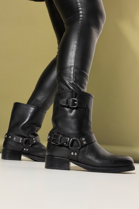 Leder-Bikerboots, Zierschnalle, Weite H