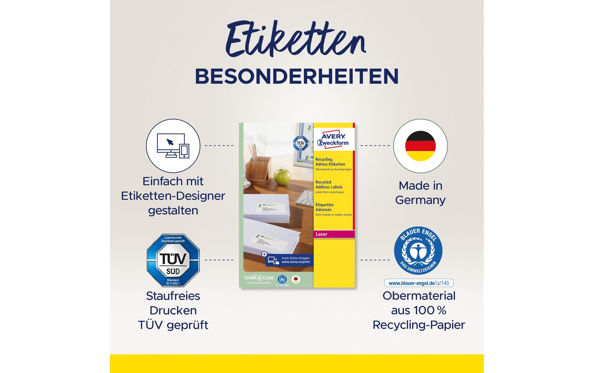 Adressetiketten 99.1 x 33.9 mm, 100 BlattUmweltfreundliche Adress-Etiketten