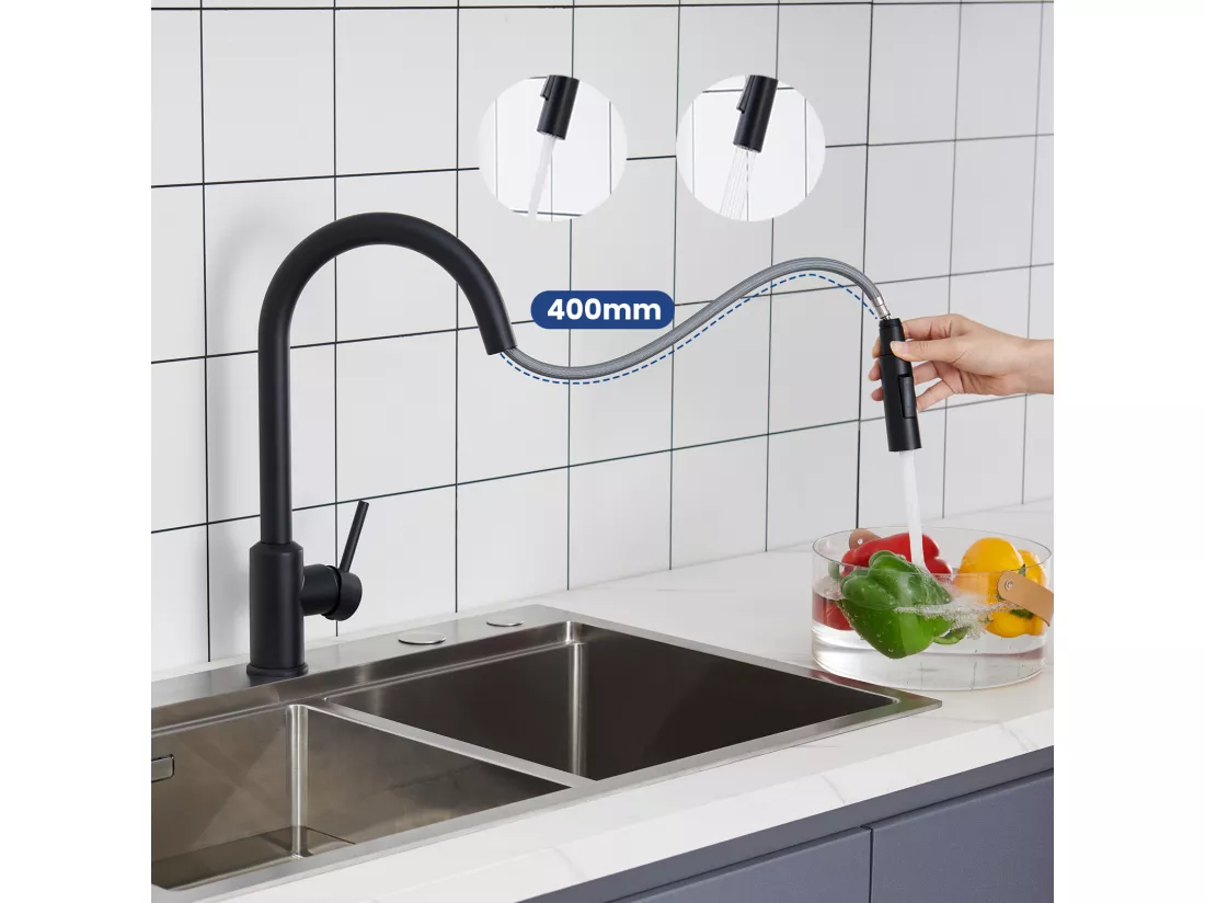 Cecipa max Mitigeur de Cuisine avec Douchette Extractible - Noir - Robinet Cuisine en Inox Mitigeur d'Évier avec 2 Modes de Sortie D'eau,EU Modèle