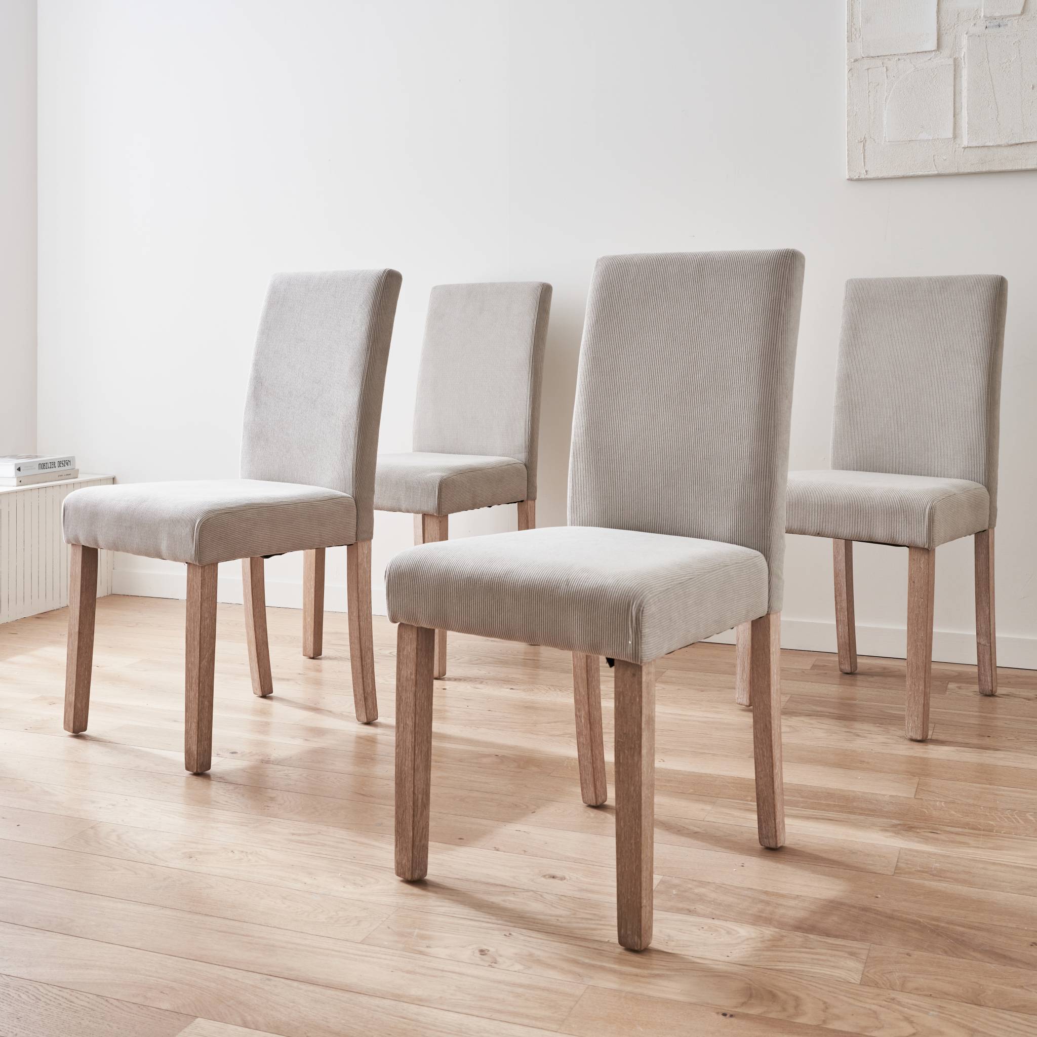 Lot de 4 chaises rita velours côtelé pieds en bois d'hévéa cérusé