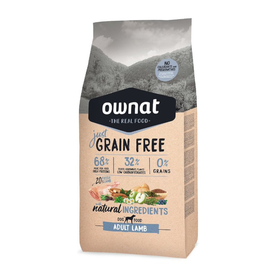 Alimento Ownat Just Grain Free para Cães Adultos com Cordeiro