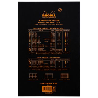 Rhodia - Bloc notes - A4 + - 160 pages - petits carreaux - noir