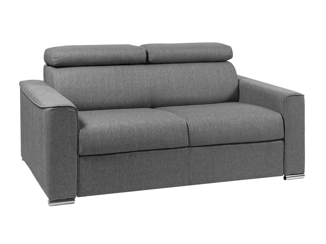 Canapé 2 places convertible express en tissu gris - Couchage 120 cm - Matelas 14 cm VIZIR