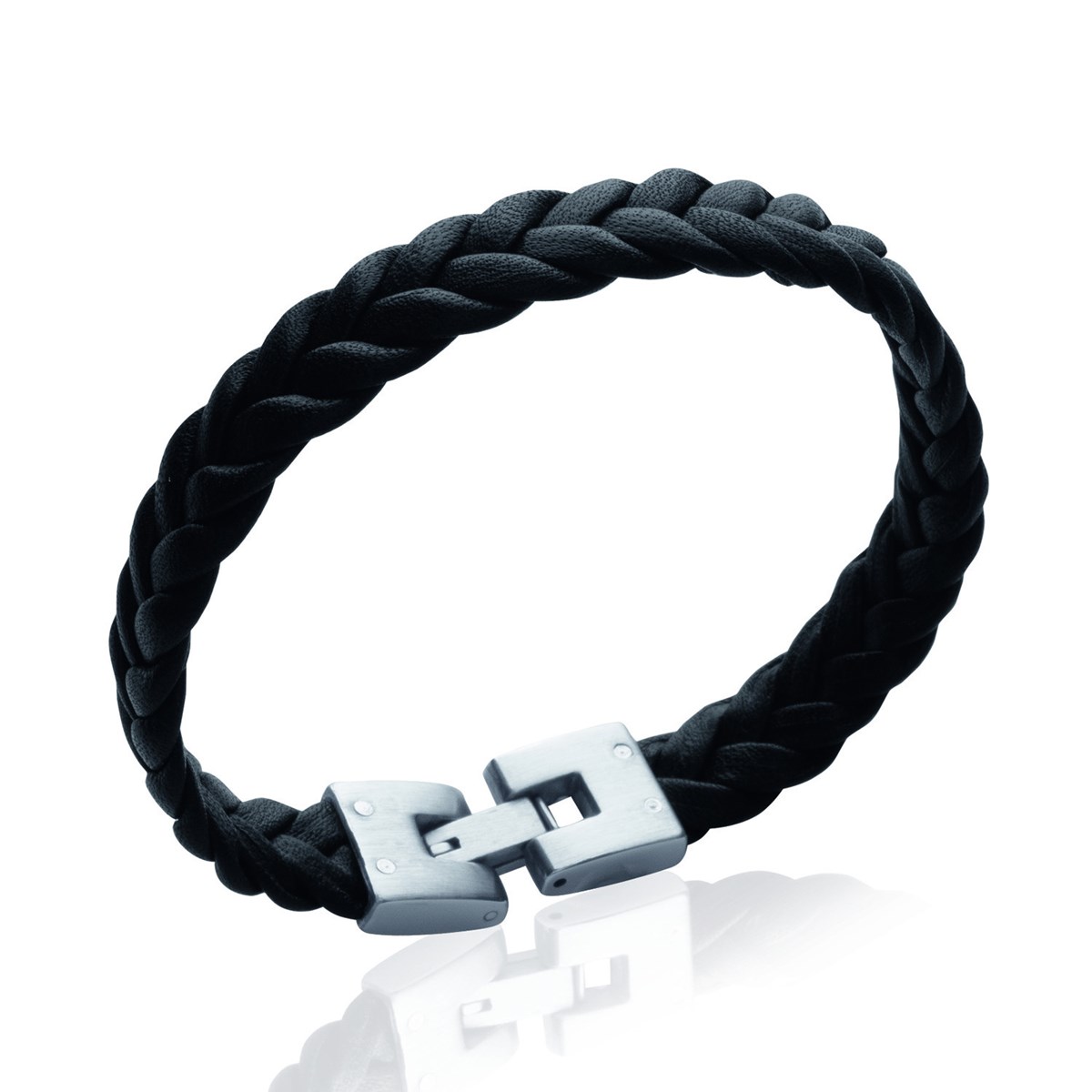 Bracelet homme Brillaxis en cuir noir tressé