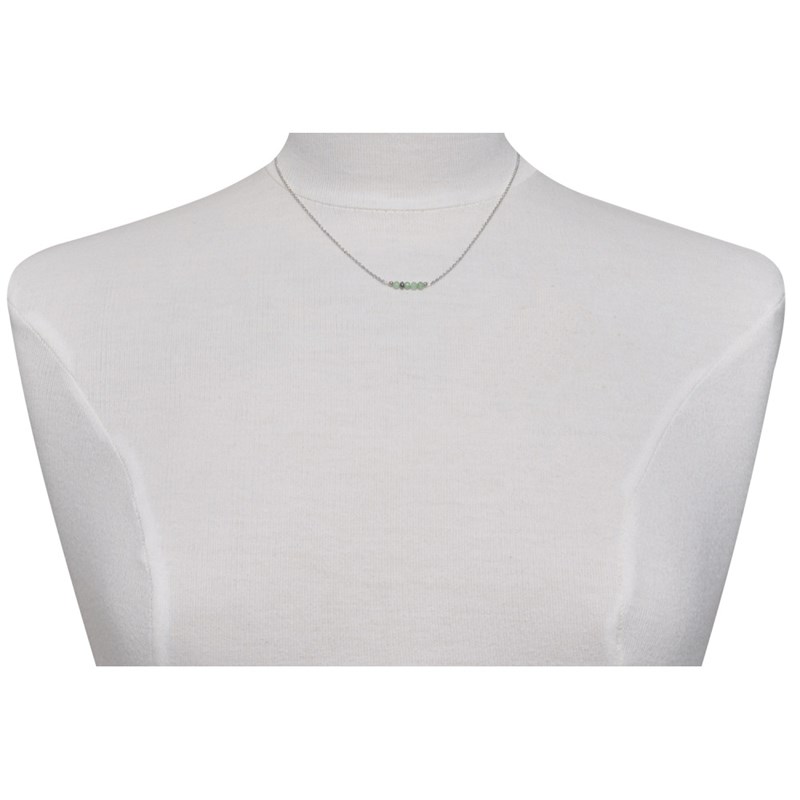 Collier Chaine Argent Rhodié Quatre Perles Facettées d'Aventurine et Un Diamant Noir Facettée