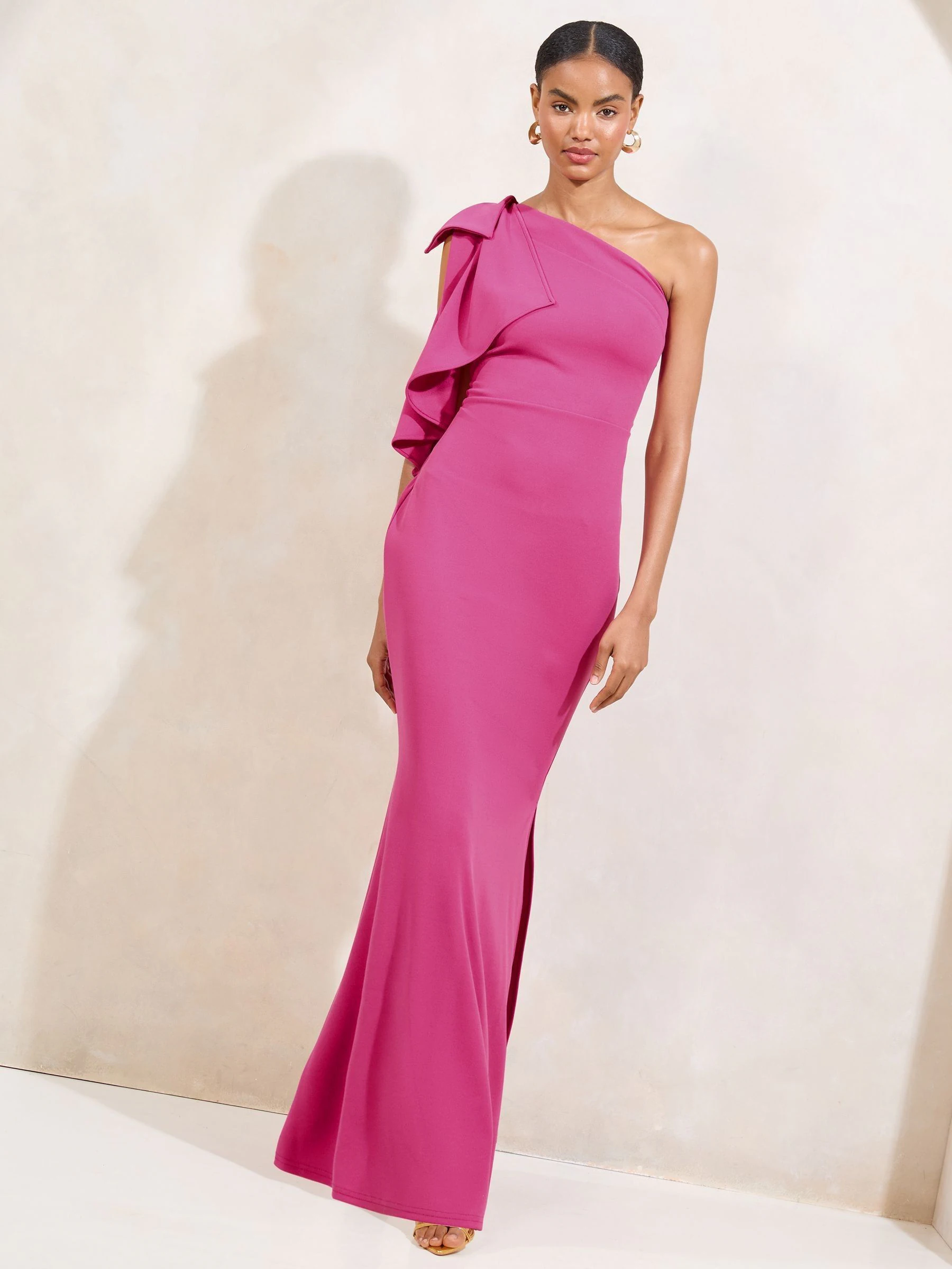 Roze - Lipsy maxi-jurk met één schouder en strik
