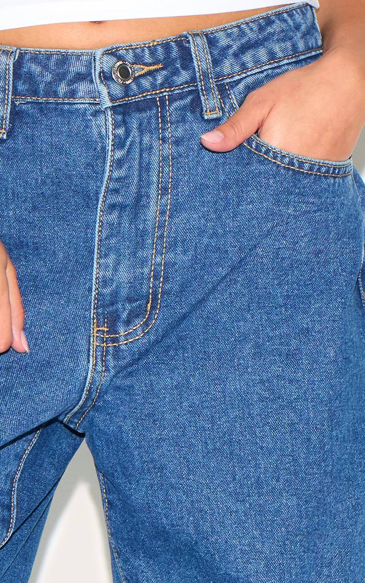 Bleu Foncé Jean Mom Taille Haute Petite