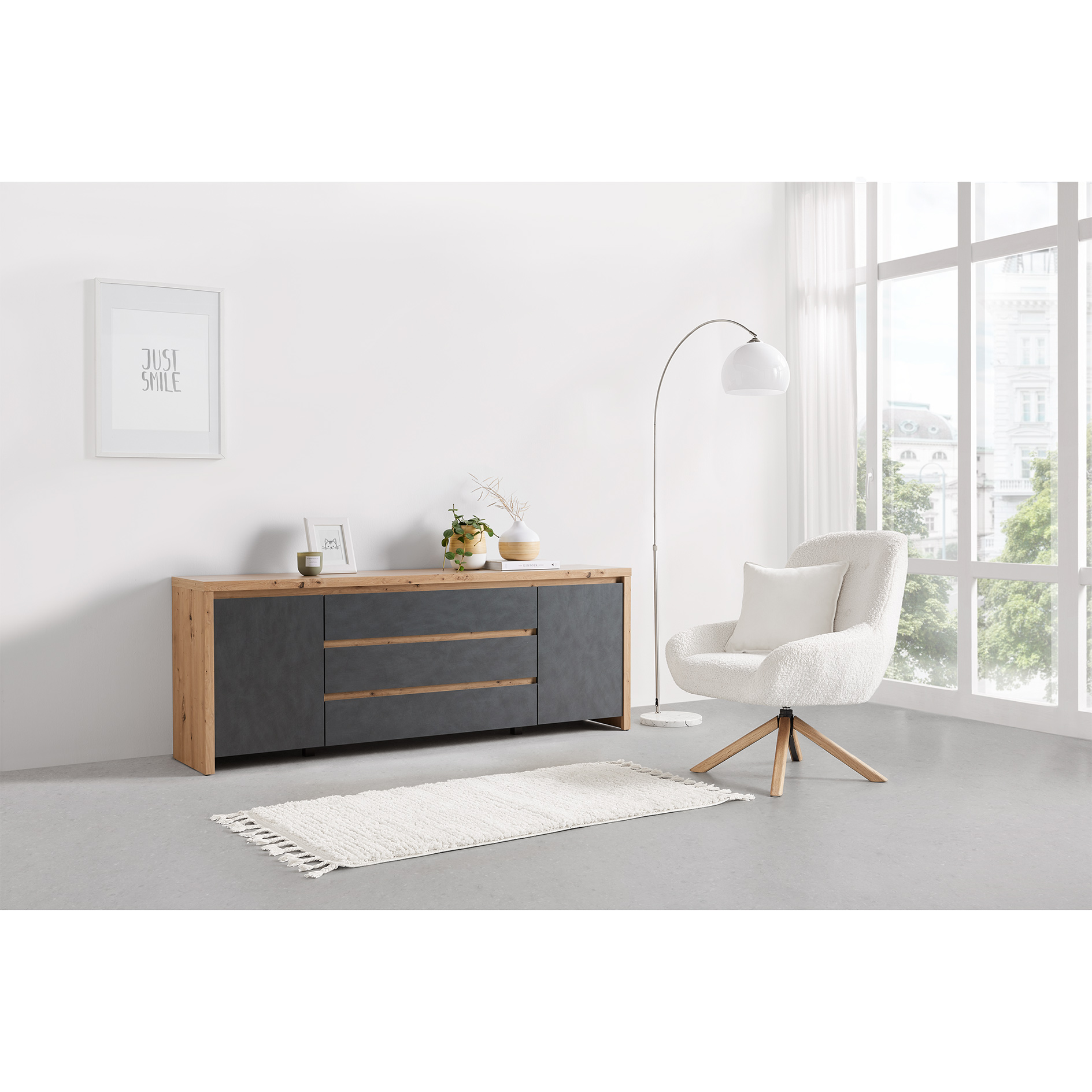 Lowboard - Artisan Eiche-Matera - 3 Schubkästen - 190 cm