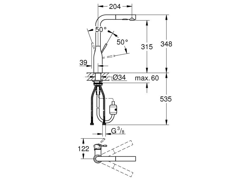 GROHE Küchenarmatur Essence L-Auslauf Essence Einhand Spültischbatterie
