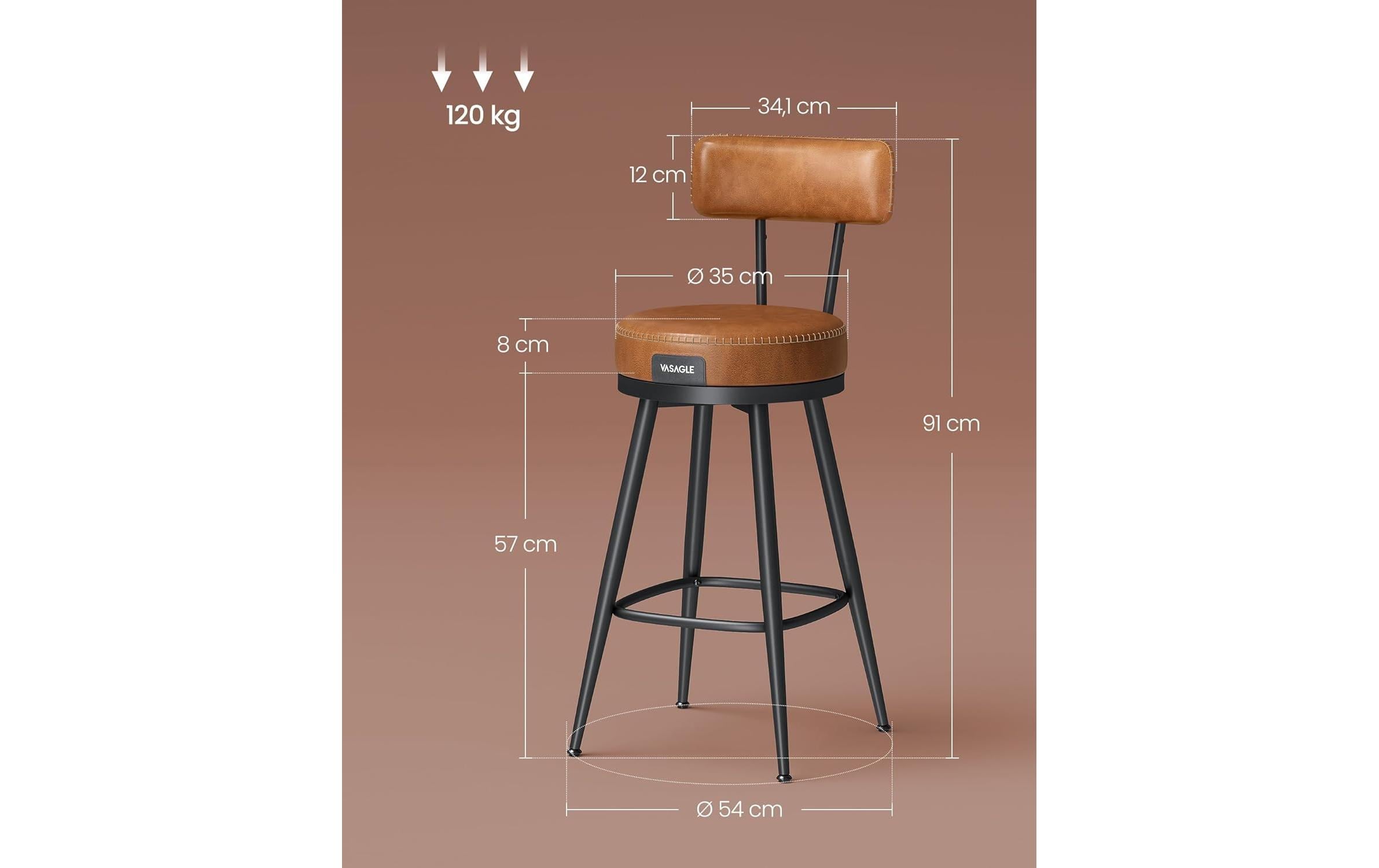 Barhocker 2er Set 54 x 90.5 cm, Braun/Schwarz<br>Stabile Barstühle aus Kunstleder