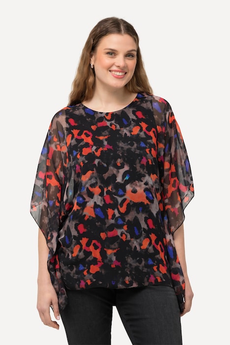 Bluse, doppellagig, Oversized, Rundhals, Halbarm