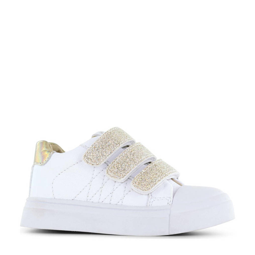 Shoesme leren sneakers wit/goud met glitters