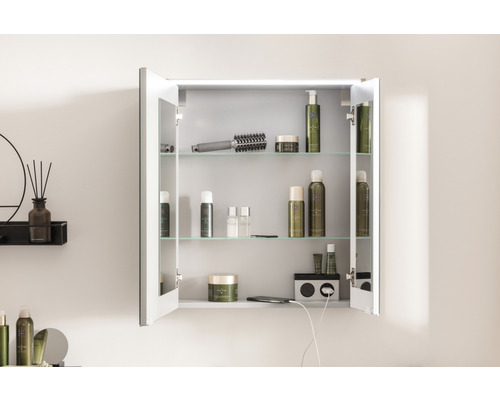 FACKELMANN Denver spiegelkast, 60 x 16 x 68,5 cm, wit, 2-deurs, LED, IP20