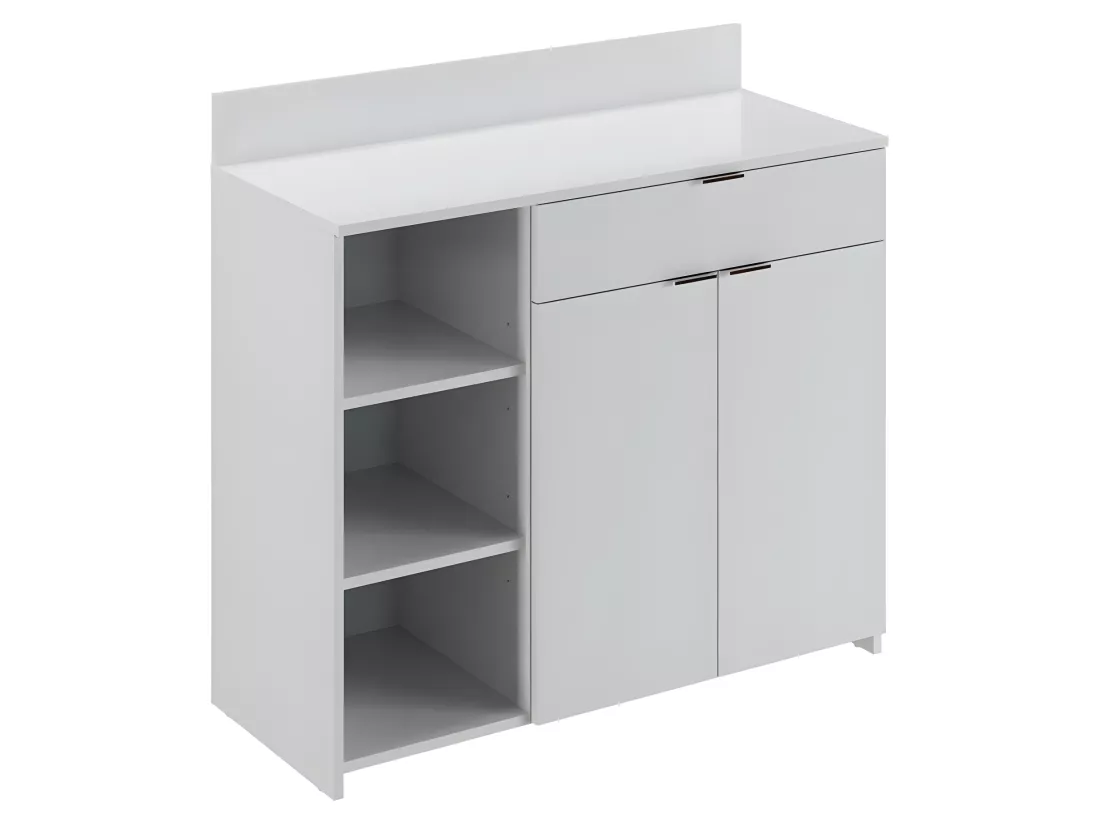 Buffet Cuisine - 2 portes + 1 tiroir - Mélaminé blanc - L 100 x P 42 x H 95 cm