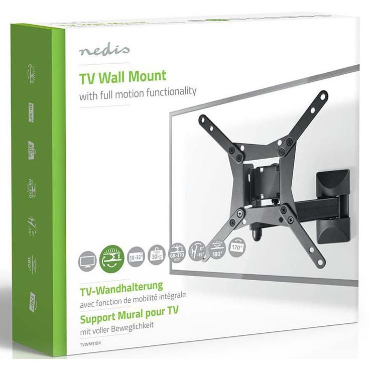 Nedis TVWM31BK wandsteun voor flatscreen 10 tot 32” draai- kantelbaar 30kg