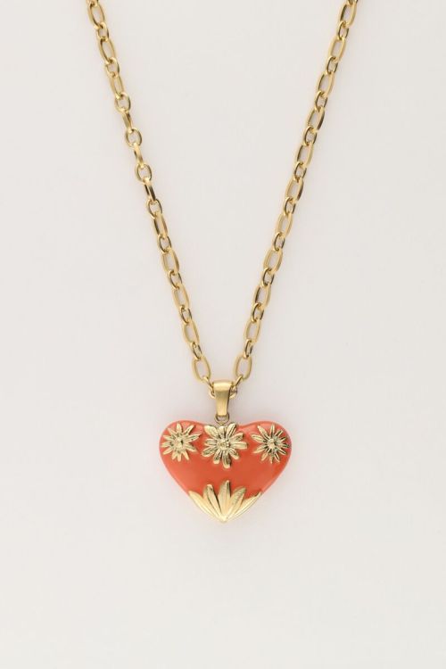 Art schakelketting met oranje vintage hart