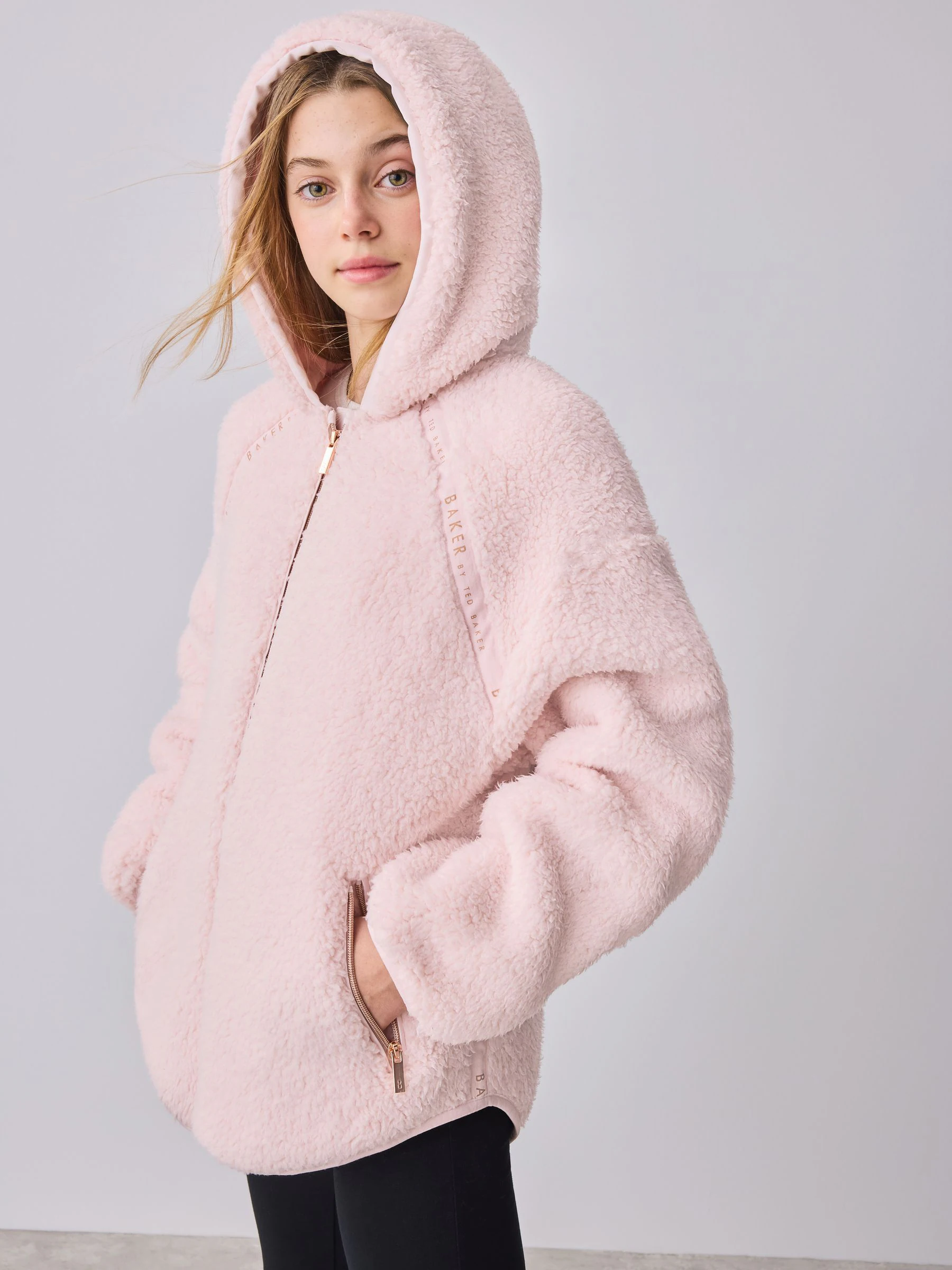 Roze - Baker by Ted Baker Zip-Through Hooded Borg Fleece Jacket