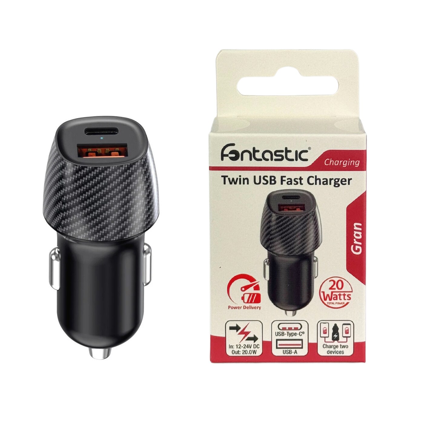 Fontastic Kfz-Ladeadapter „Gran“ Fast Charge + Typ-C PD 20W