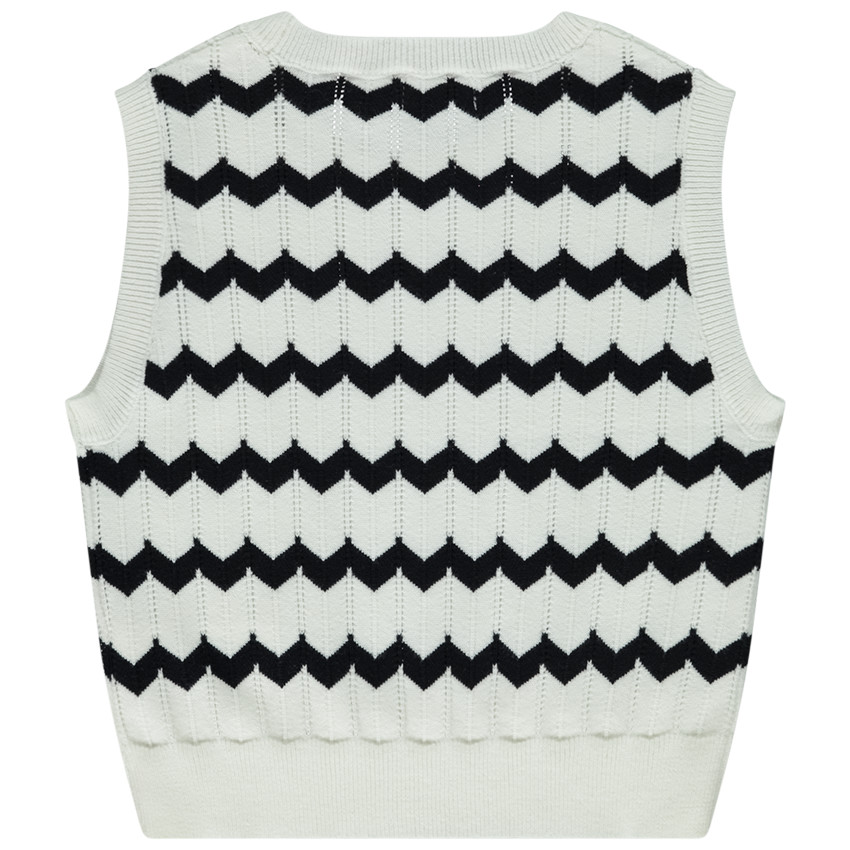 Pull sans manches en tricot ajouré motif zigzags pour fille