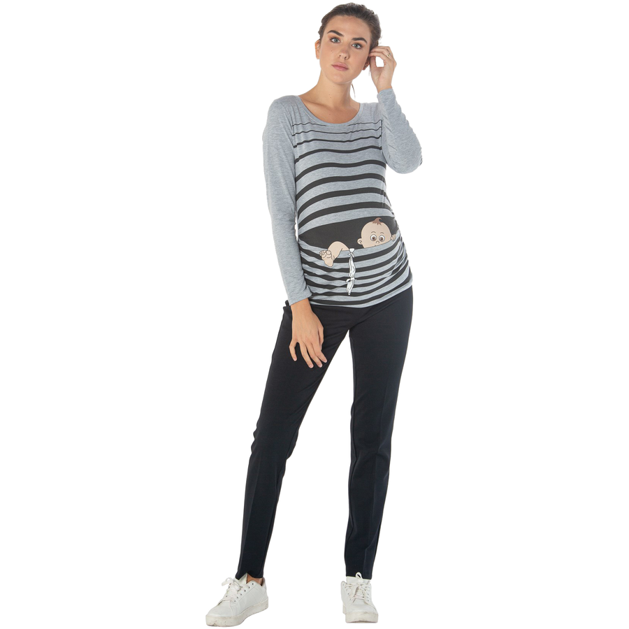 M.M.C. Umstandslangarmshirt Baby Flucht mit Motiv Grau