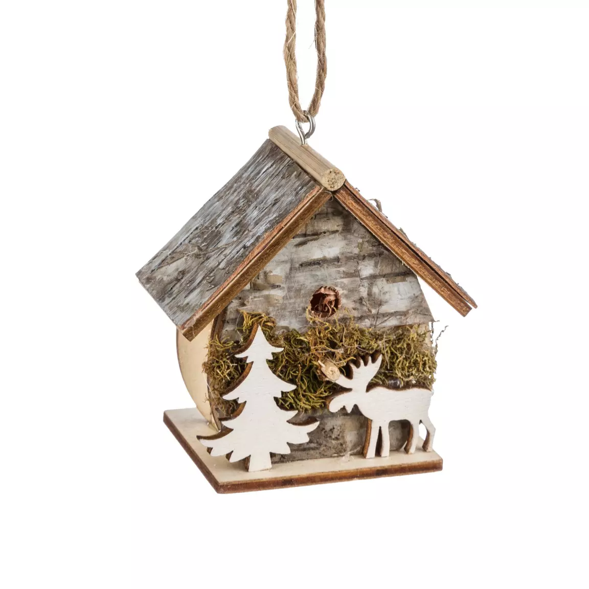 Nichoir de Noël à suspendre (H6,5 cm) Sapin renne Naturel