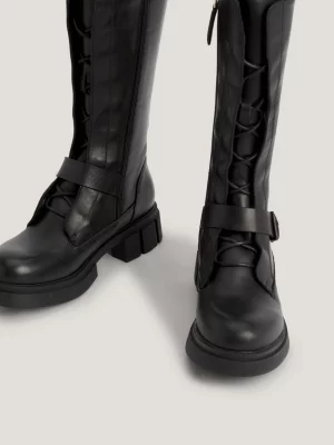 Botas de couro para motociclista com meia sola