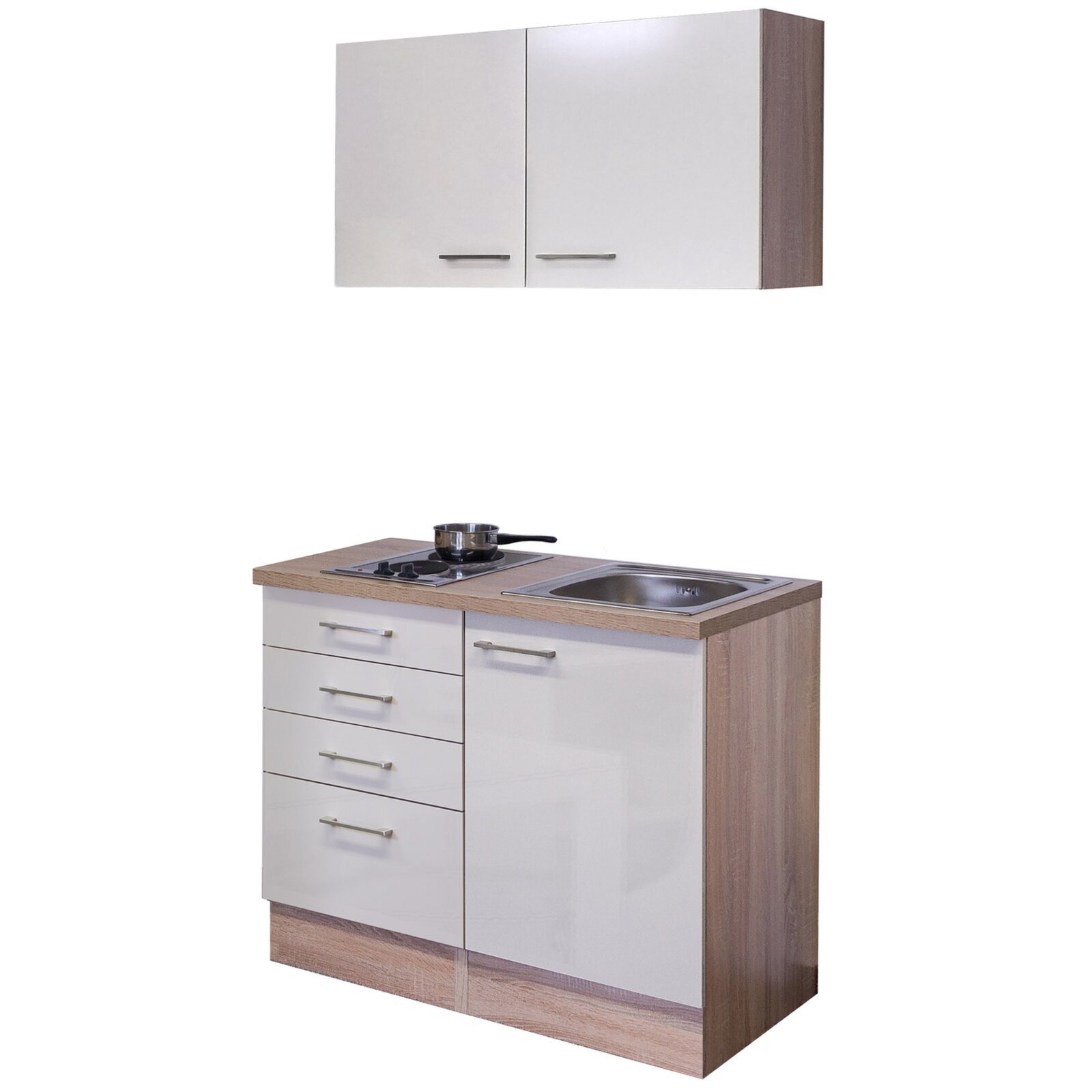 Küchenblock NEPAL - Kaschmir Glanz - Sonoma Eiche - mit Kochfeld - 100 cm