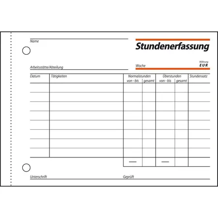 Sigel Stundenerfassung ST615 A6 quer, mit Blaupapier, 50 Blatt