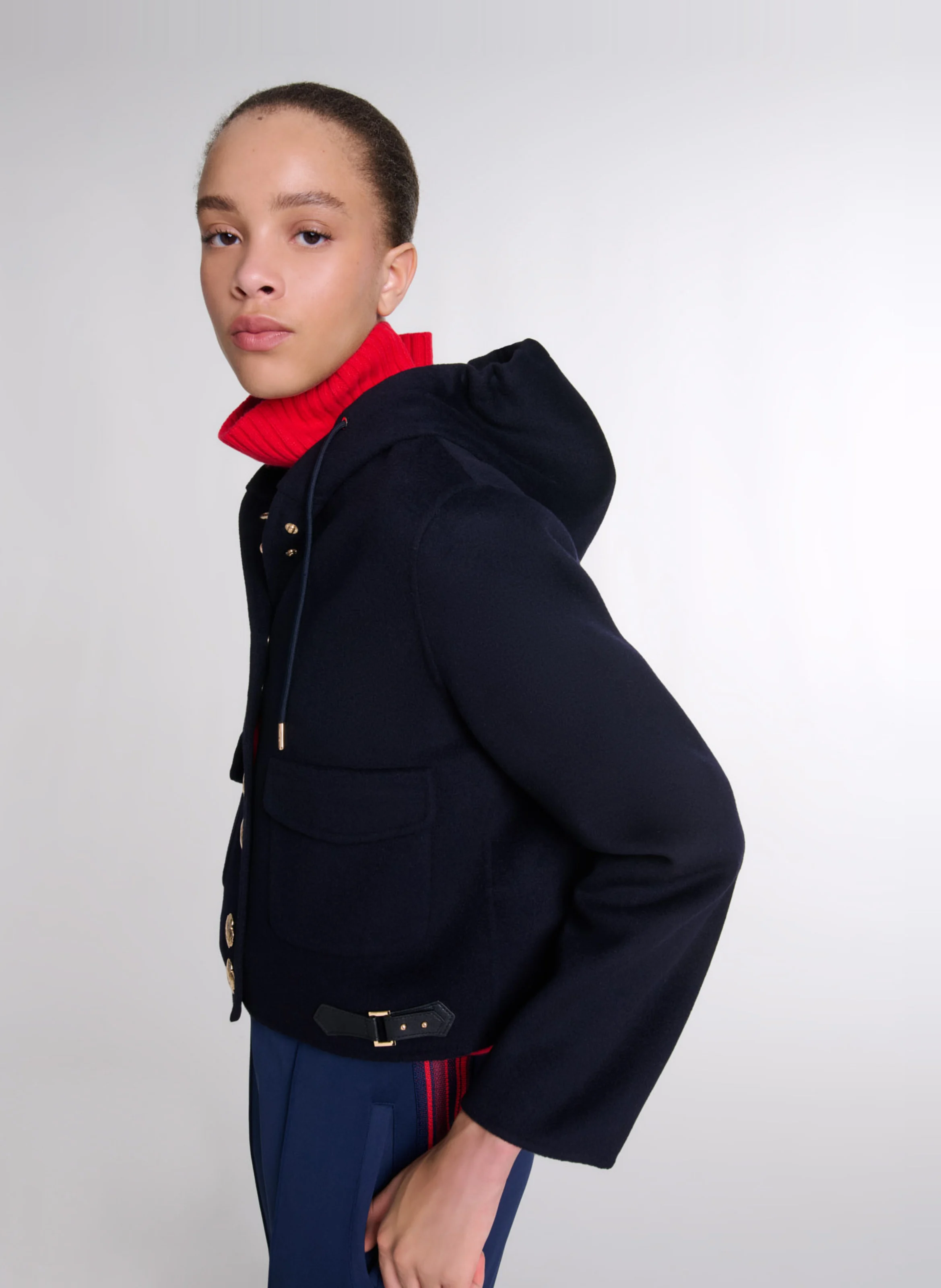 Veste col capuche en laine mélangée | Bleu