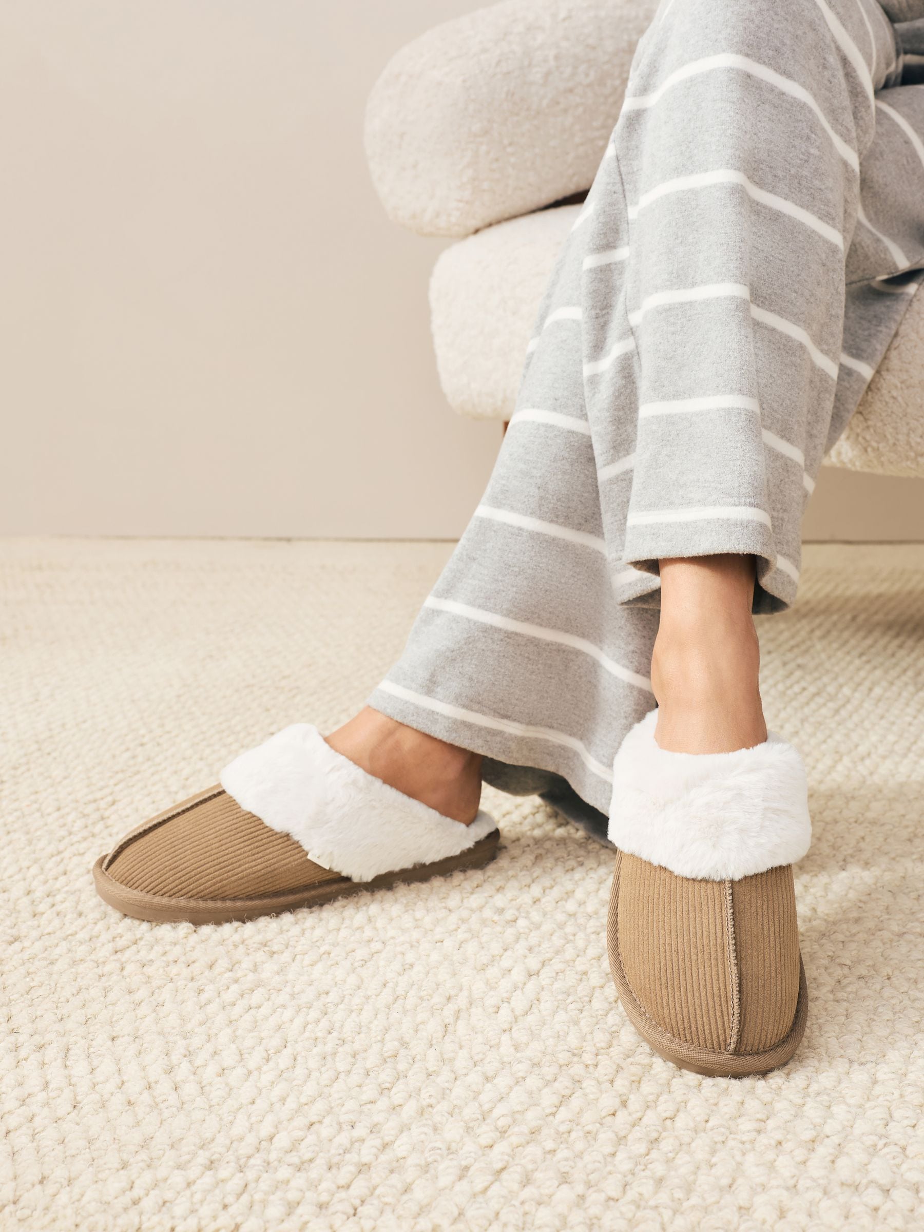 Lichtbruin - Rib Suede Mule Slippers