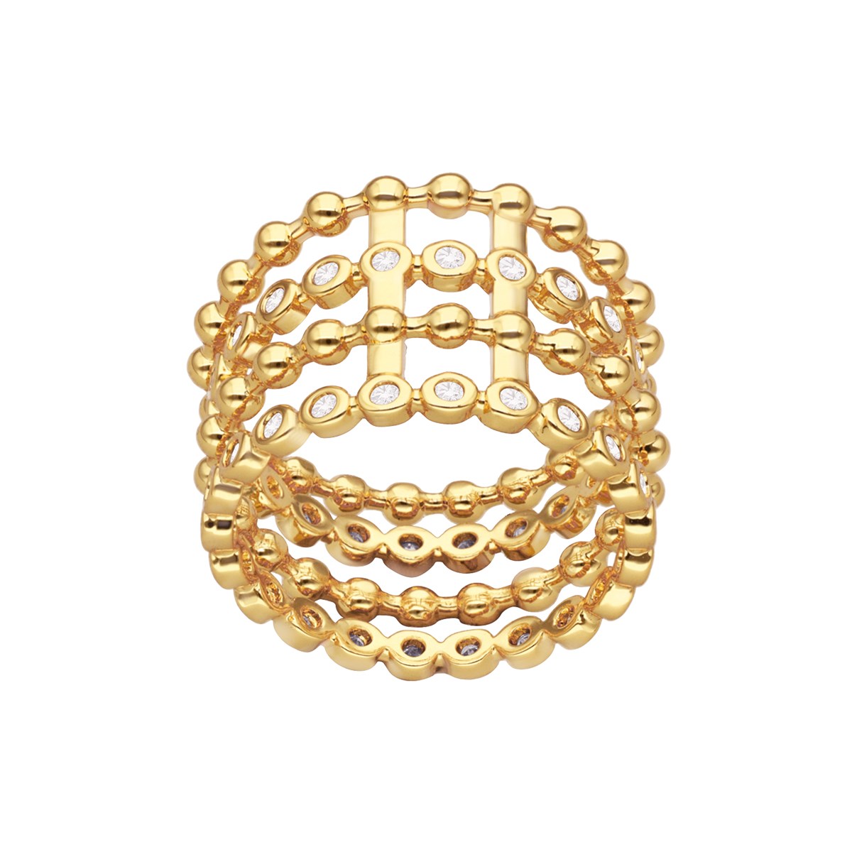 Bague Dorée Multi Anneaux De Cercles Sertis