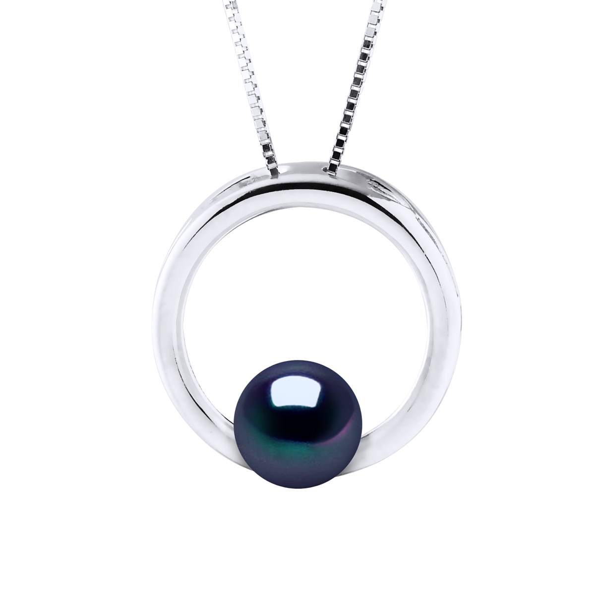Collier CERCLE Perle d'Eau Douce Ronde 8-9 mm Noire Argent 925