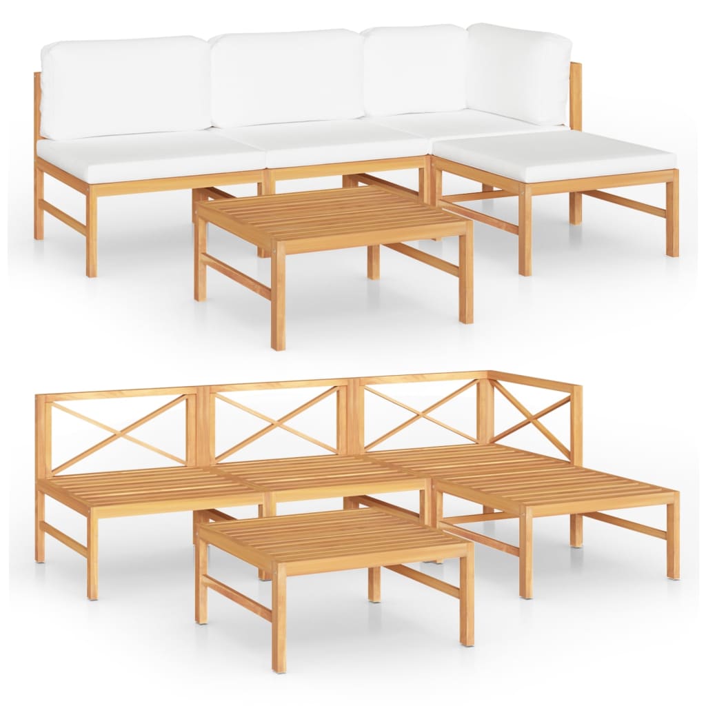 Salon de jardin meuble d'extérieur ensemble de mobilier 5 pièces avec coussins crème bois de teck solide