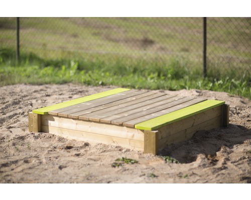 Luxe zandbak van sparrenhout inclusief deksel, 117x117x38,5 cm, naturel groen