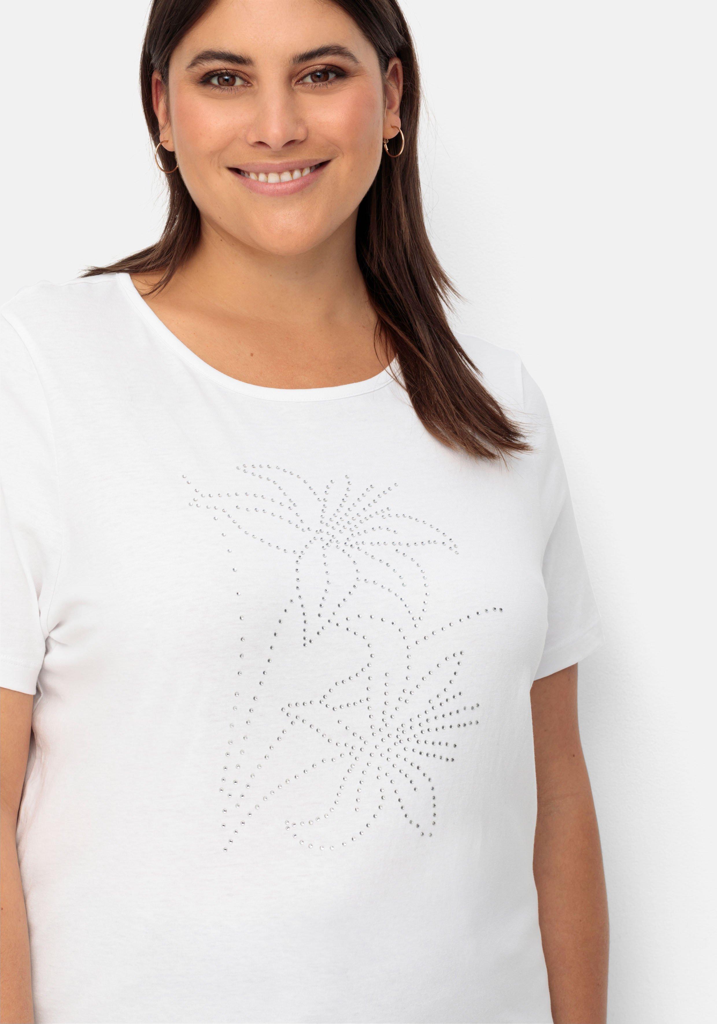Shirt mit Blumenmuster aus Ziersteinchen vorn