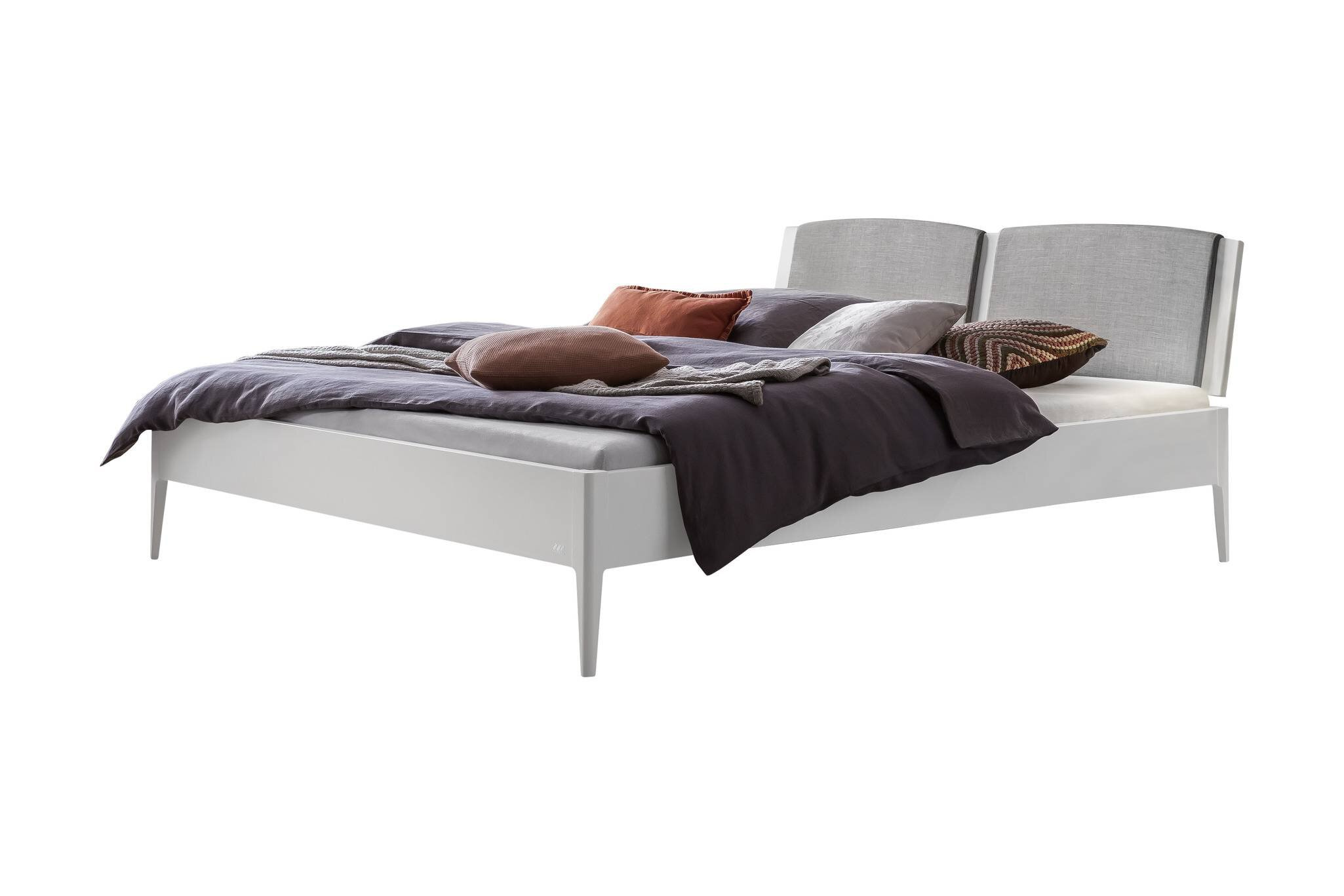 Holzbett HASENA PISTOIA 140X200cm Höhe 25cm Buche Buche weiß mit Pepe grau