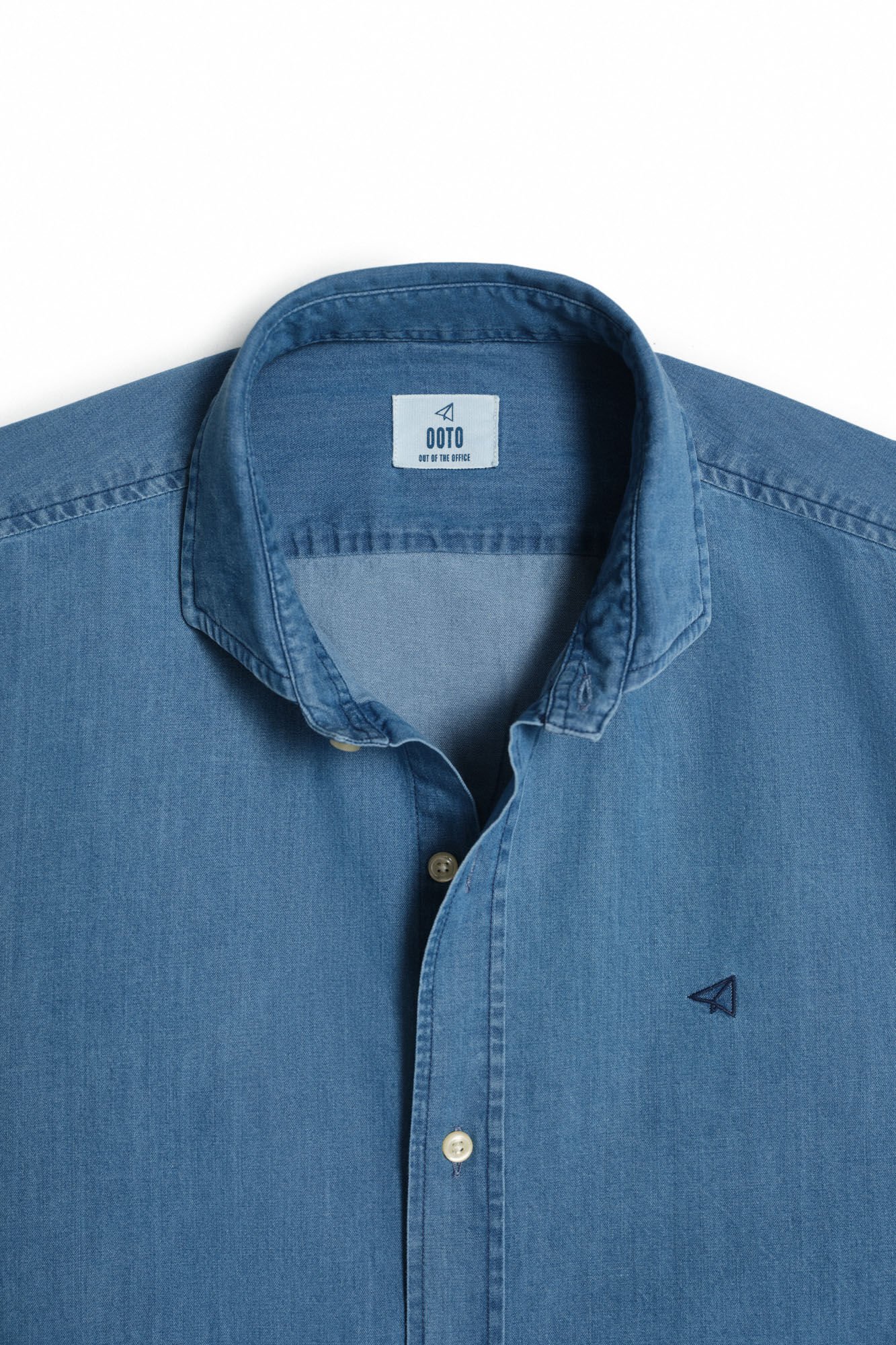 Camisa jeans de manga comprida com modelagem slim fit - Azul