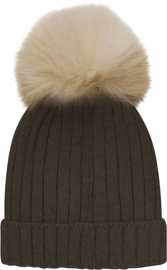 Huttelihut Hat Knit w. Alpaca Pompom Dark brown melange