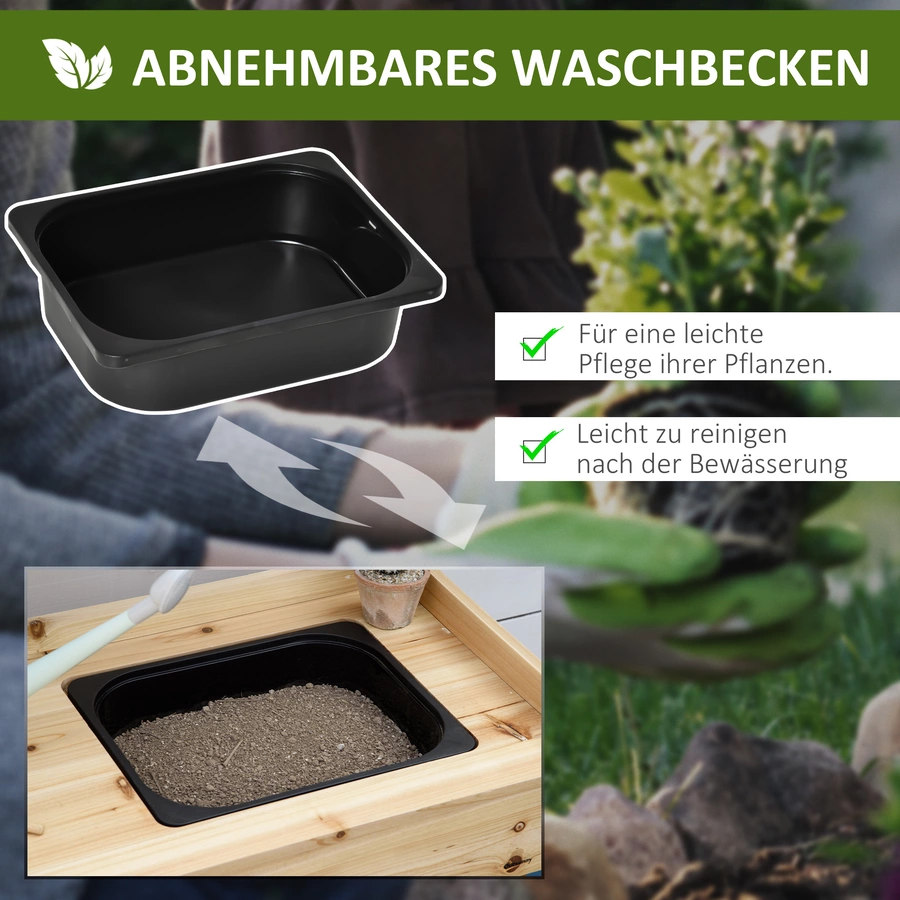 Outsunny Pflanztisch mit waschbecken natur