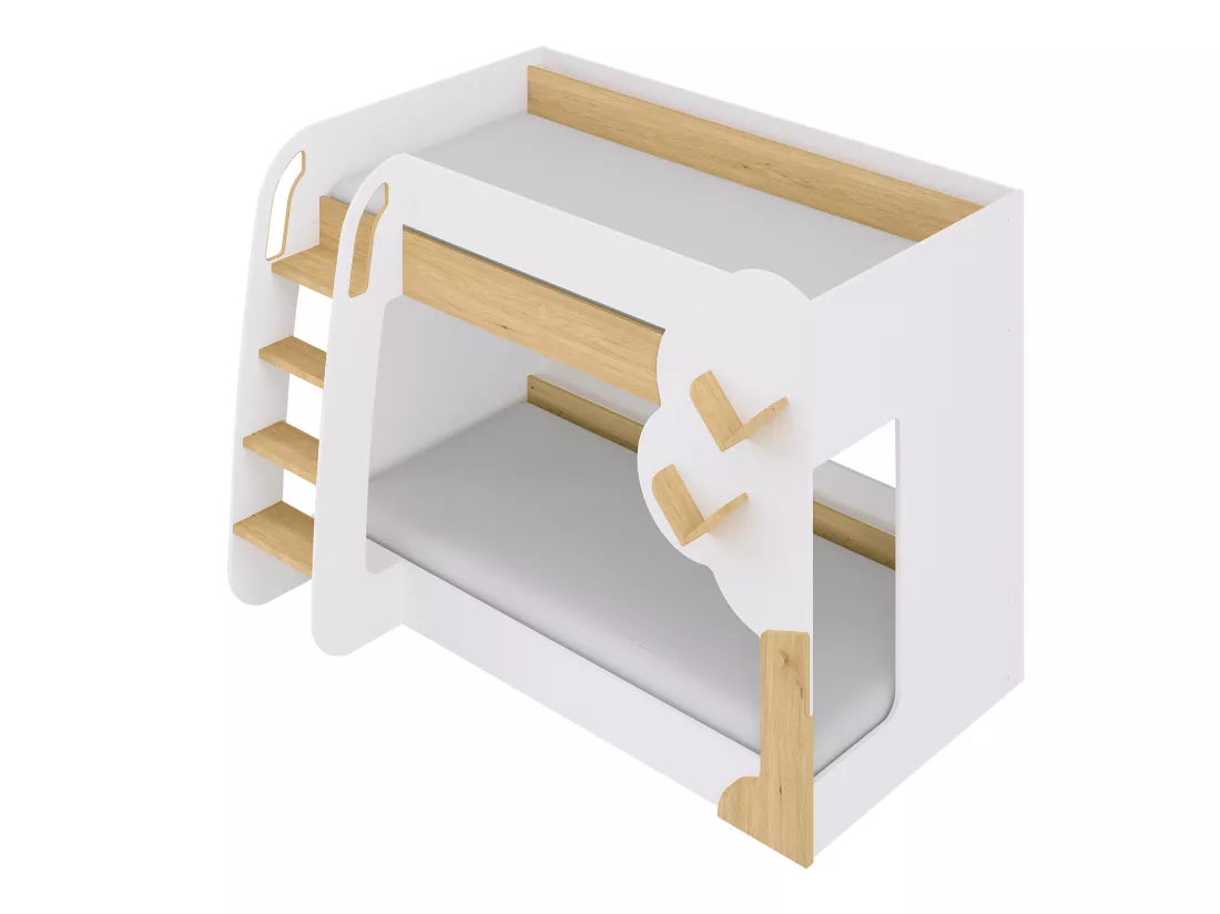 Lits superposés 2 x 90 x 190 cm - Blanc et Naturel + Matelas - PILATI