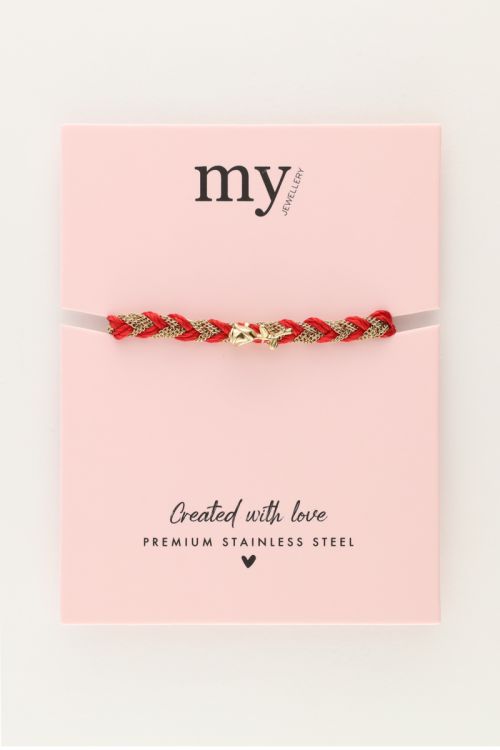 Rode gevlochten armband met bedel