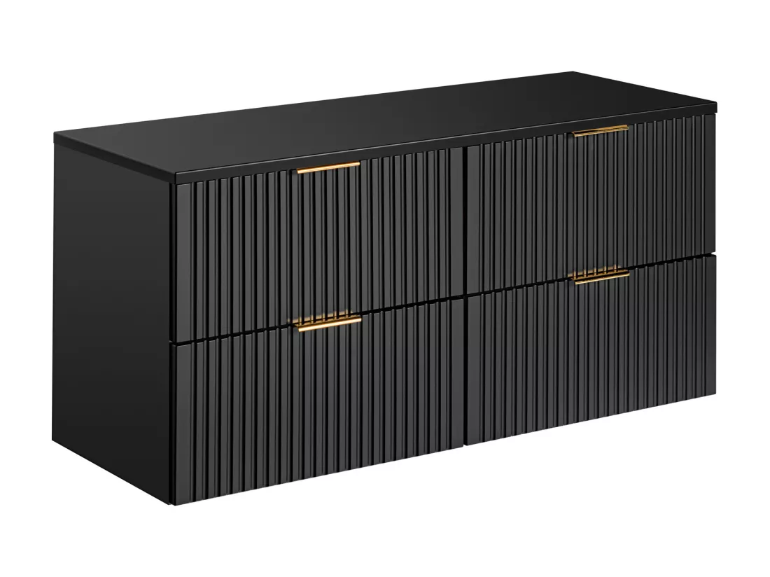 Meuble sous vasque suspendu strié avec planche - Noir - 120 cm - ZEVARA